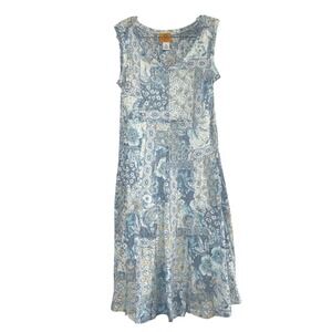 Ruby Rd Petite Blue Floral Patchwork Burnout Sleeveless Midi Dress PS boho